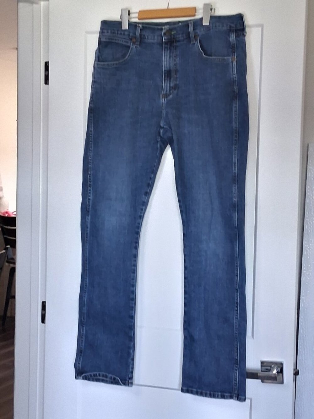 Wrangler Retro Slim Straight Jeans Mens 36x34 Blue Denim Mid Rise Western